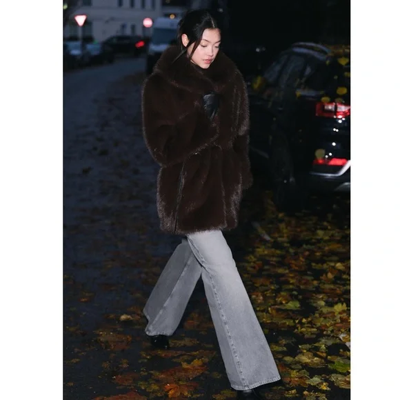 Zara FAUX FUR COAT WITH BELT - Picture 3 of 13